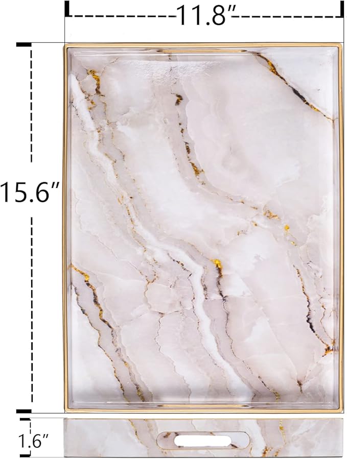 White Decorative Tray, Plastic Rectangle Serving Tray - Image 2