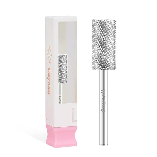 3/32" Large Barrel Bit Tungsten Carbide Nail Drill Bit Safety Bit for Gel & Acrylic Removal, 2- Way Rotating Efile Tip, Salon Electric File Accessory (F Girt, Silver)