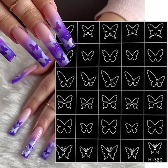 6 Sheets Airbrush Stencils Nail Stickers 3D Self Adhesive Bow Nails Decals Cute Hollow Butterfly Bow Designs French Nail Stamper Tools Auxiliary Butterfly Nails Guides Stickers for Women Manicure