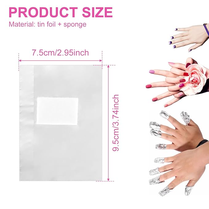 Nail Polish Remover Wraps, Aluminium Nail Foil Wraps, Nail Art Soak off Gel Polish Remover with Pre-Attached Lint-Free Cotton Pads for Removing Nail Polish (1000 PCS)