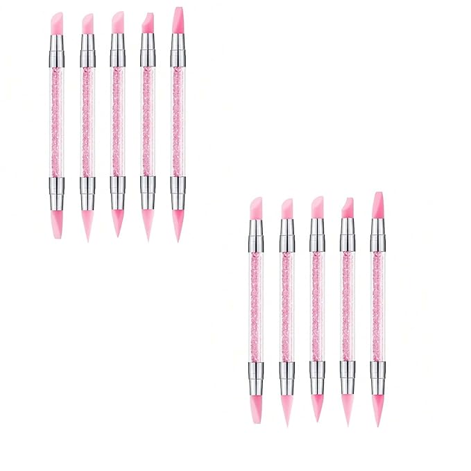 5pcs Nail Sculpture Pen Dual Tipped Nail Art Sculpture Pen, Nail Art Tools for Home Salon for Design Nail Carving Drawing Shaping Effect DIY Gel Manicure Tools (2KIT-PINK)