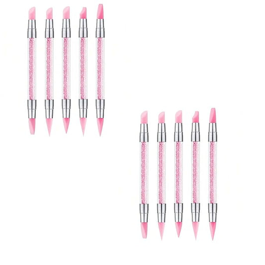 5pcs Nail Sculpture Pen Dual Tipped Nail Art Sculpture Pen, Nail Art Tools for Home Salon for Design Nail Carving Drawing Shaping Effect DIY Gel Manicure Tools (2KIT-PINK)