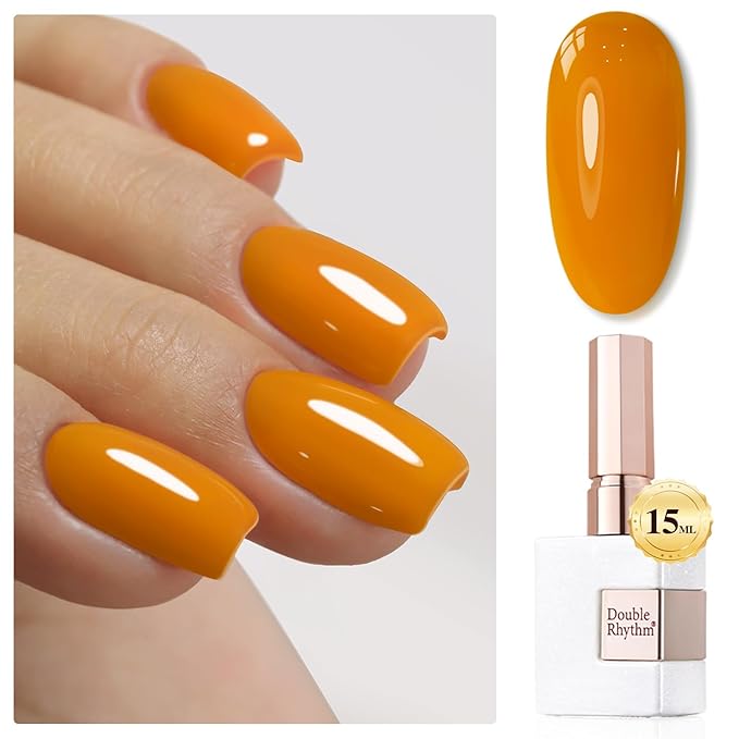Double Rhythm Gel Polish 15ML Jelly Sheer Pastel Light Milky Color Pearl White Bottle 1 PC 0.5 OZ Full Size Nail Art Salon at Home (Ginger Yellow-D1098)