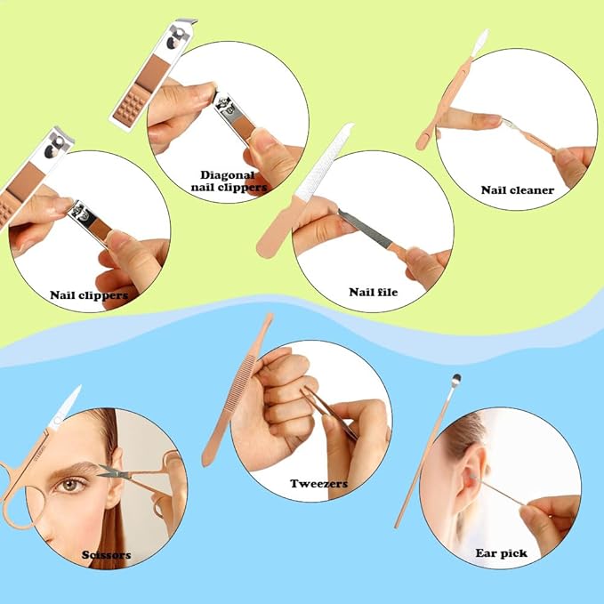 Christmas Gifts Nail Clippers Manicure Set Nail Tools Pedicure Supplies Christmas Stocking Stuffers for Women Fingernail Toenail Clippers 8 in 1 Pednicure Tools Rose Gold with Leather Travel Case