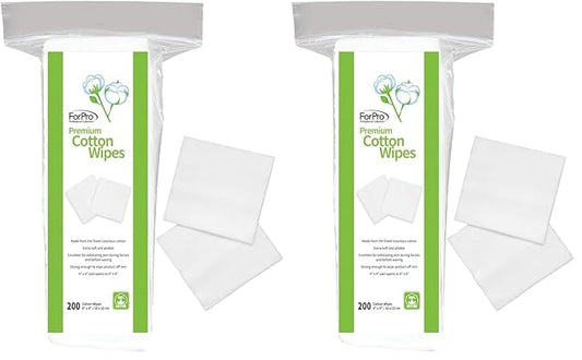 ForPro Premium Cotton Wipes, 100% Cotton, Extra-Soft, for Cosmetic, Nail, and Personal Care, 4” x 4”, 200-Count (Pack of 2)