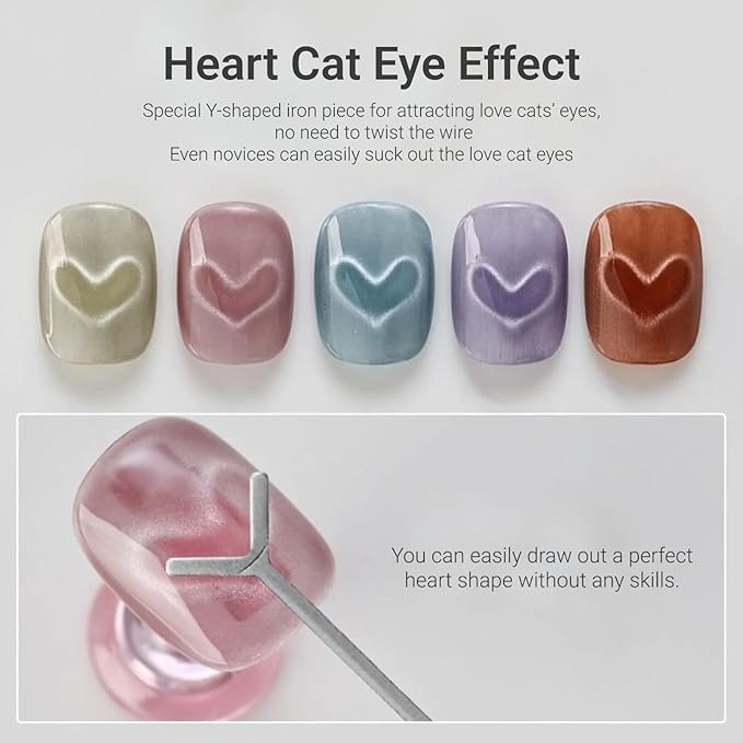 Cat Eye Nail Magnet Tool - Quick Rabbit, Heart Effect, Y-Shaped Magnet for Nails, Heart Cat Eye Gel Nail Polish Magnet Stick, Magnetic Nail Art Tools for DIY Home Studio Salon - 10pcs