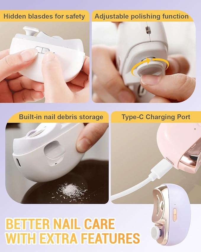 3 in 1 Electric Polishing Automatic Nail Clippers, 2025 New Electric Nail Trimmer Clippers for Fingers and Toes, Electric Toe Nail Cutter for Thick Toenails Seniors (White)