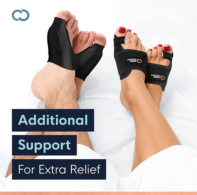 Copper Compression Bunion Relief Kit - Includes 1 Pair Each of Bunion Corrector Cushion Sleeves & Bunion Corrector Toe Splints - Pads & Straightens Bunions, Feet for Men & Women - Small/Medium