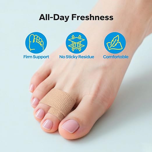Komoko Hammer Toe Corrector for Women (8 Pack, OSFM, Beige), Hammer Toe Straighteners for Curled Toes, Soft Nylon Hammer Toes Corrector for Men, Adjustable & Reusable Toe Wraps for Daily Use