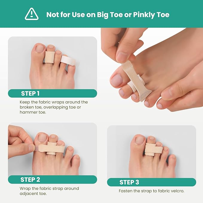 Welnove Hammer Toe Straightener - 8 Pack Broken Toe Wraps - Hammer Toe Corrector for Women - Toe Splints for Crooked Toes, Curled Toes, Bent Toes - (Large, Beige)