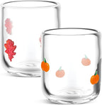 SiliFine 2 Pcs Fall Icon Juice Glasses - 14oz Maple Leaf and Pumpkin Pattern by SiliFine