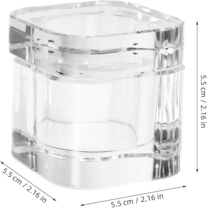 Crystal Dappen Dish with Lid 2.16In Square Anti-Collision Nail Art Soaking Bowl for Acrylic Nails and Gel Polish Remover Manicure Tool