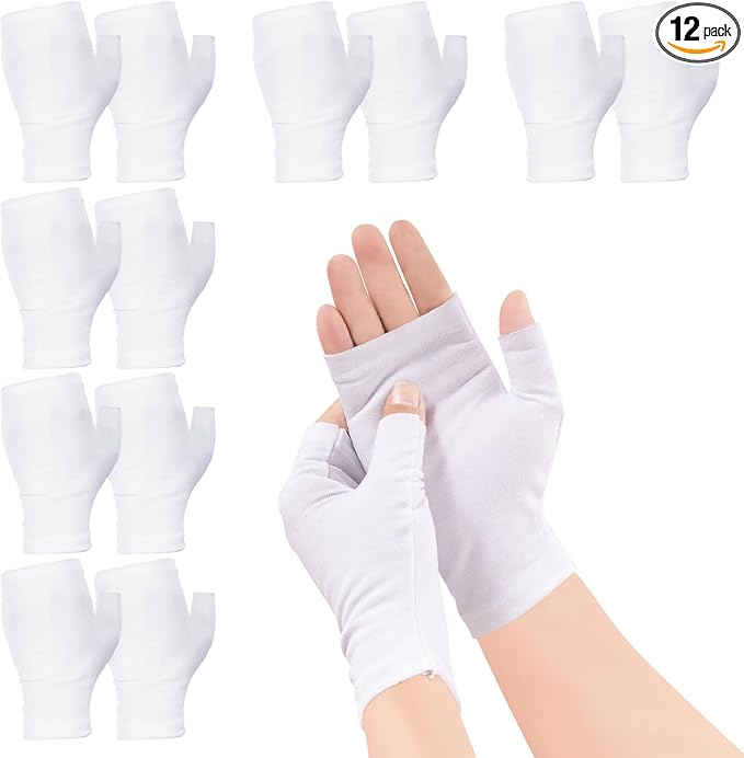6 Pairs Cotton Gloves Eczema, Cotton Eczema Gloves for Women and Men, Touchscreen Fingerless White Gloves for Art Handling, Fingerless Moisturizing Gloves for Dry Hands Overnight Skin Protect (White)