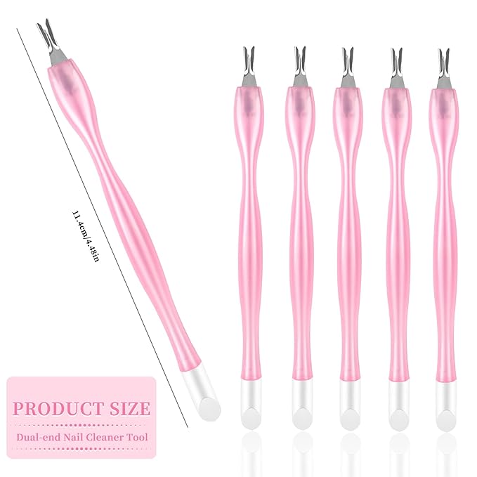 50Pcs Nail Cuticle Trimmer Rubber Nail Cleaner, Plastic Handle Cuticle Knife, Double End Nail Dead Skin Fork Cuticle Pusher Bulk Nail Art Cuticle Remover Tools(Pink)