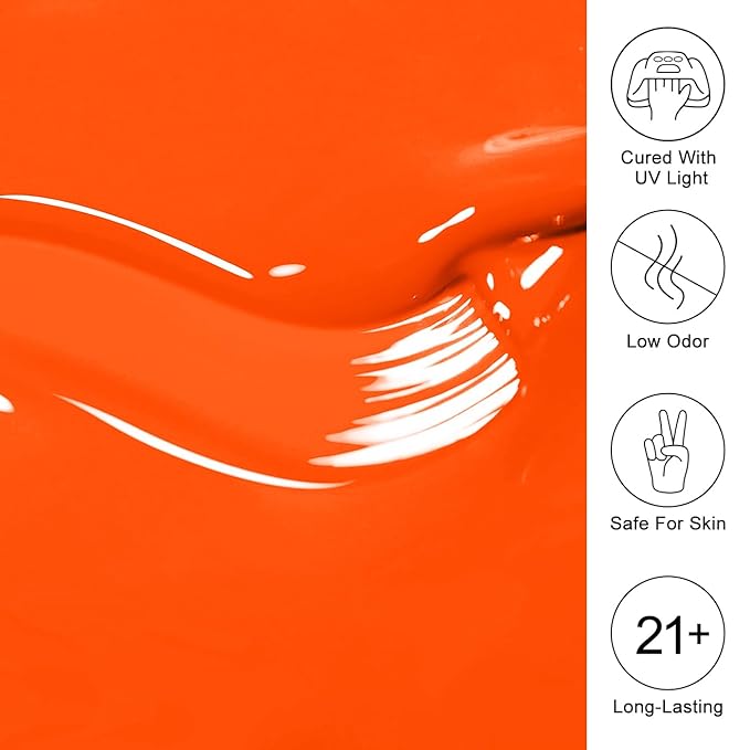 Imtiti Orange Gel Nail Polish, 15ML Bright Orange Polish, Autumn Winter Poland, Soak Off LED UV Poland, DIY Nail Art Kit