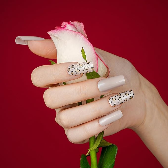20pcs Semi Cured Gel Nail Strips, Real Nail Polish Art Stickers, Leopard Brown Gel Nail Stickers - Work with Any UV Lamp, Long Lasting Full Wraps with Nails File and Stick