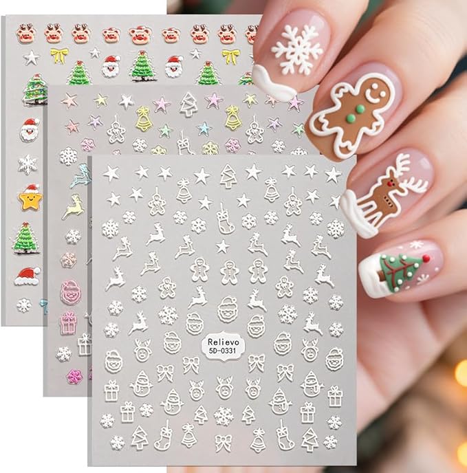 5 SheetsChristmas Nail Stickers for Nail Art, 5D Embossed Self-Adhesive Trees Nail Decals, Mushroom Nail Supplies Nail Art Design Accessories for Women and Girls Manicure DIY Decoration