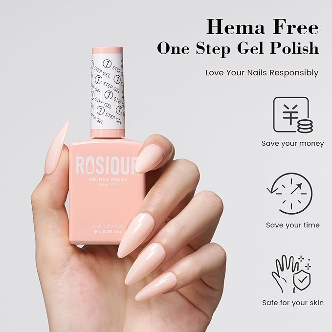 HEMA and TPO Free Nude Pink Gel Polish, 18 ML Nude One Step Gel Nail Polish 3-in-1, No Need Base and Top Coat Easy DIY Nail Art, Soak Off U V Gel Polish for Women Girl Nail Lovers
