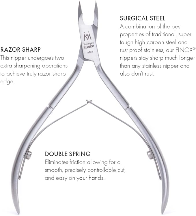 GERMANIKURE Luxury Cuticle Nipper in Leather Case, Double Sharpened, Ethically Made in Solingen Germany