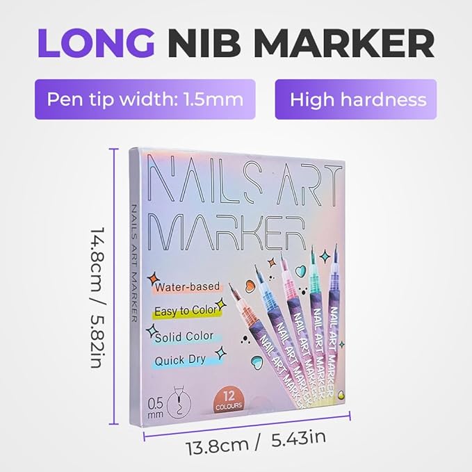 12 Color 3D Nail Art Pens Set, Nail Art Pens for Painting Nails Art Markers for Gel Nails