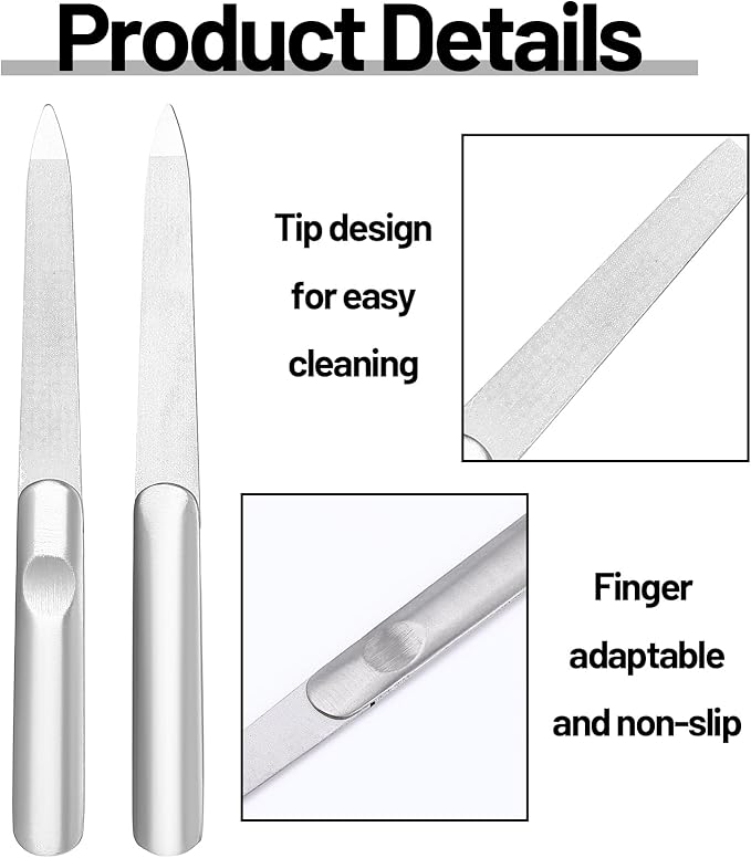 Stainless Steel Diamond Nail File,Double Sided Metal Fingernail Files for Women for Natural Nails Manicure Pedicure