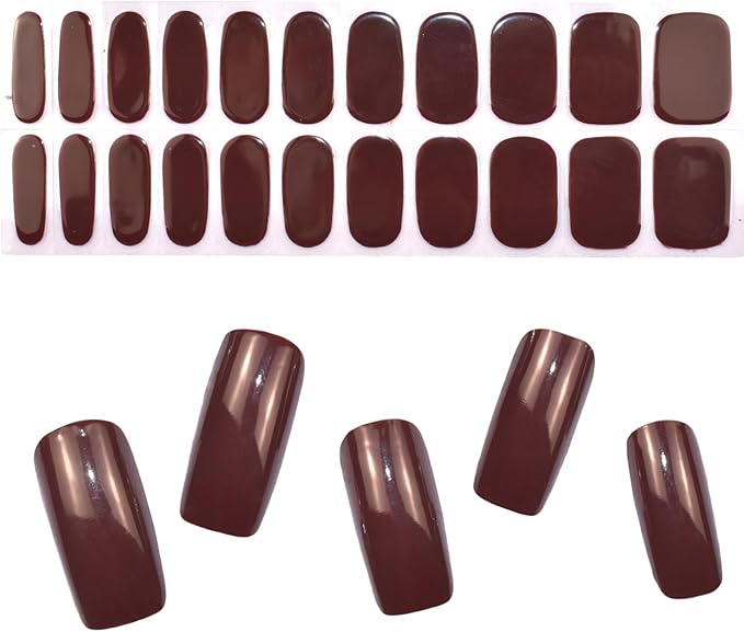 Semi Cured Gel Nail Strips (Wine Red)-22 PCS Nail Stickers | Gel Wraps | Light Required, Salon Quality & Easy to Use