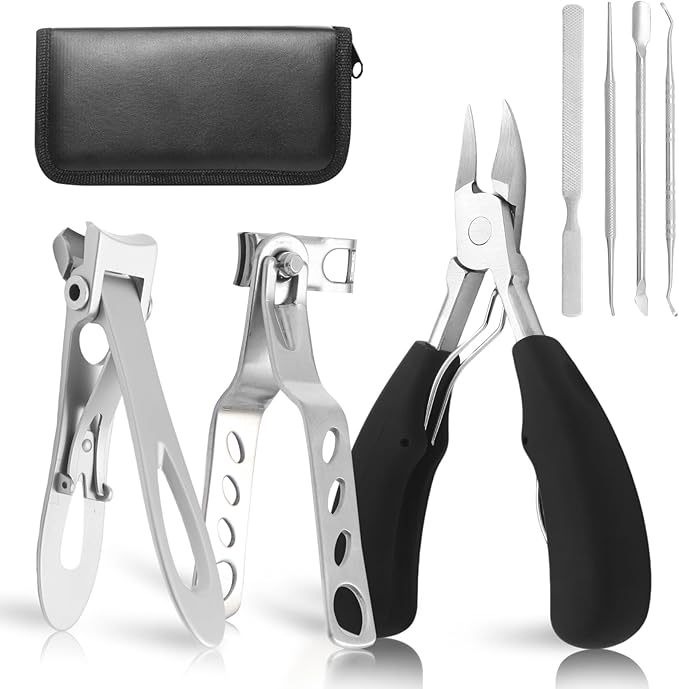 Toenail Clippers for Seniors Thick Toenails, Angled Head Large Toe Nail Clippers Set for Men, Heavy and Sharp Duty Ingrown Toenail Clippers with Wide Jaw, 360° Rotating Nail Clipper with Long Hande