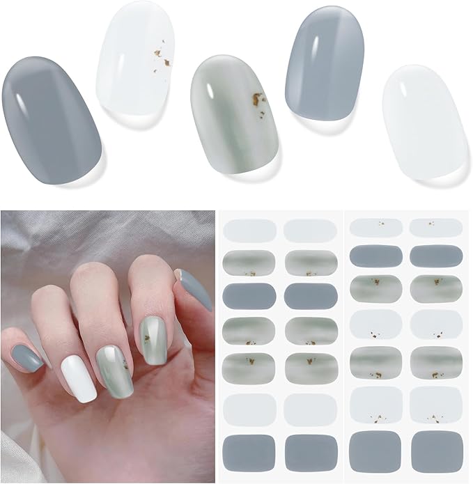 Semi Cured Gel Nail Strips | 28 pcs Gel Nails Strips for Women Work with Any UV Lamp, UV Nail Stickers for Women Home DIY Nails Art (Serene Forest)