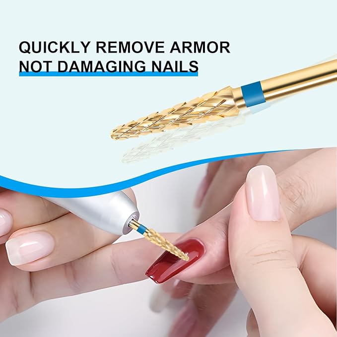 3/32" Small Cone Clean Medium Grit Carbide Cuticle Cleaner Bit for Electric Nail Drills – Professional Manicure Tool for Nail Salons and Home Use (M Grit. Gold)