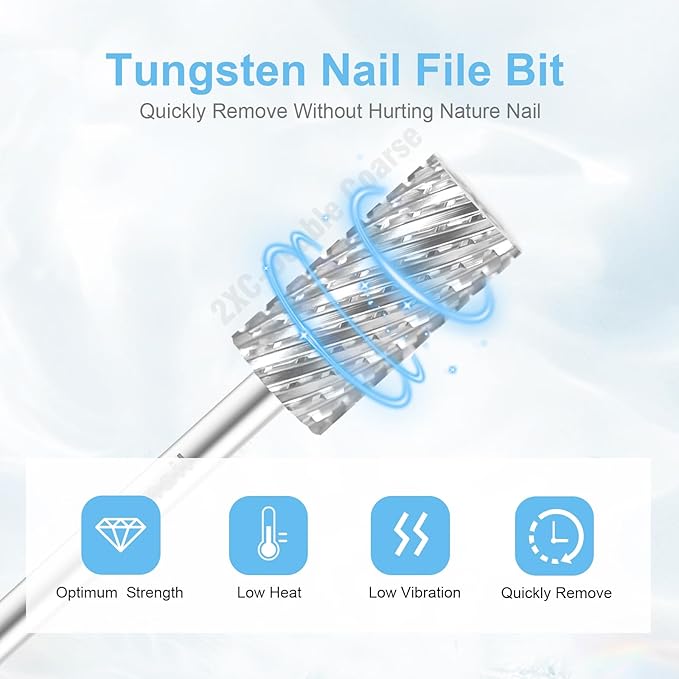 3/32" Large Barrel Bit Tungsten Carbide Nail Drill Bit Safety Bit for Gel & Acrylic Removal, 2- Way Rotating Efile Tip, Salon Electric File Accessory (2XC Girt, Silver)