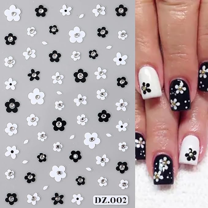 6 Sheets Rhinestones Bow Nail Stickers for 3D Self-Adhesive Flower Nail Art Decals With Glitter Design Red Black Acrylic Nail Art Supplies for Women DIY Manicure