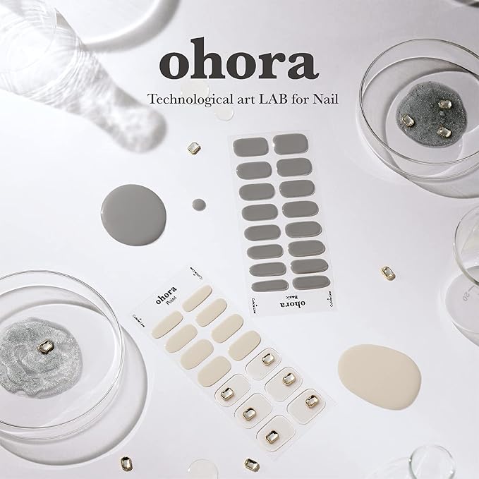 ohora Semi Cured Gel Nail Strips (N Heimish) - Brown, Glitter, Works with Any UV/LED Lamps, Salon-Quality, Long Lasting, Easy to Apply & Remove - Includes 2 Prep Pads, Nail File & Wooden Stick