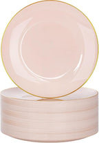 Nervure 100PCS Pink and Gold Plastic Plates, 10.25″ Disposable Dinner Plate | by Nervure
