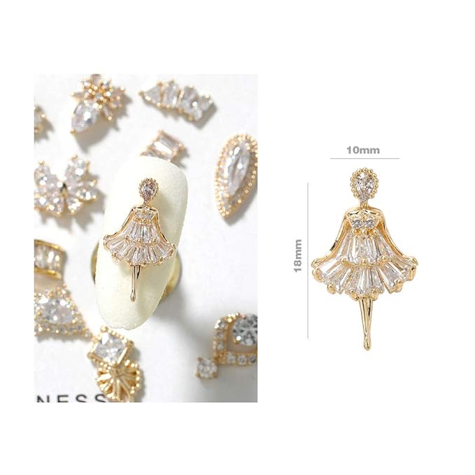 HNUIX Nail Charms and Gems - Gold Copper Zircon, Multiple Shapes 3D Dangle, Metal Jewelry Rhinestones Charms, 21 Pieces