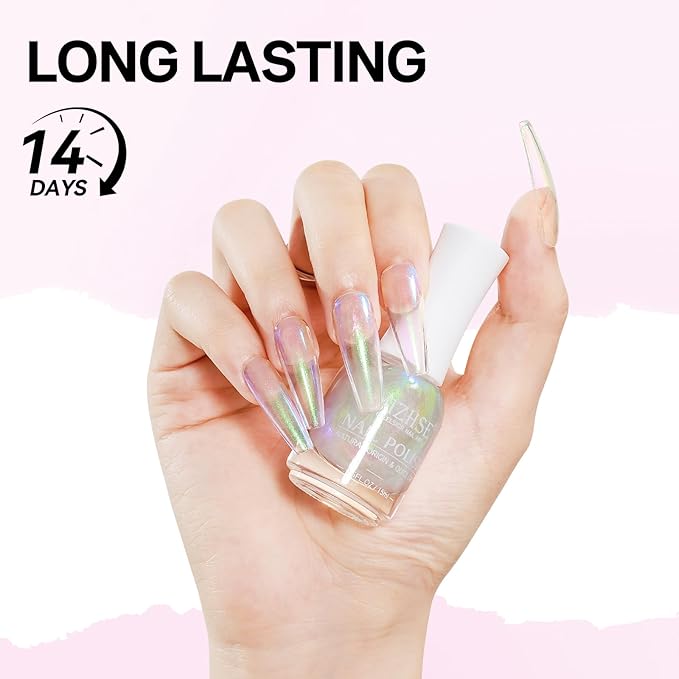 MIZHSE Aurora Pink Nail Polish, Quick Dry Shimmer Nail Polish, Air Fast Drying Mermaid Regular Nail Lacquer Non Gel Oil-based Nail Art Manicure Home DIY
