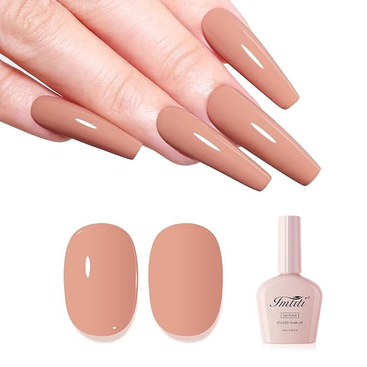 Imtiti Beige Gel Nail Polish, Beige Brown Gel Polish Autumn Winter Soak Off UV LED High Gloss Art Manicure Salon DIY Design 10ML