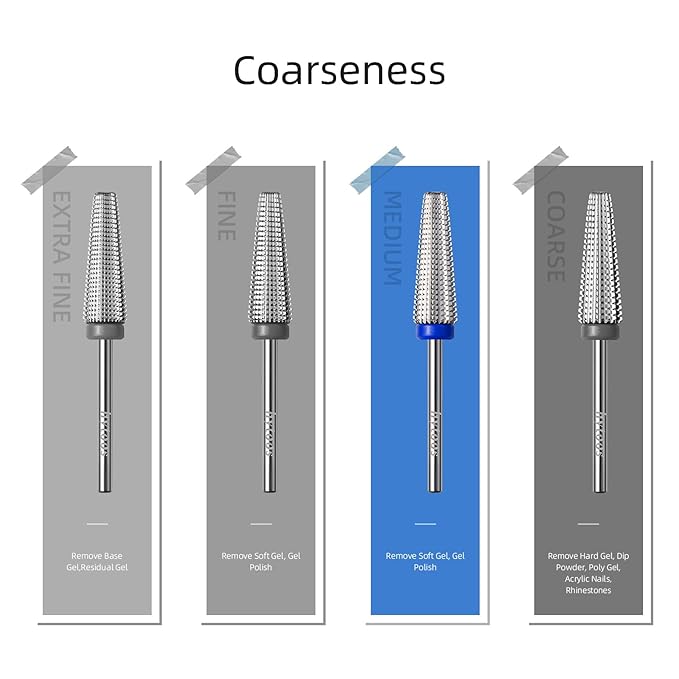 Long 5 in 1 Nail Drill Bits, 20mm Medium Straight Cut Tapered Nail Bit, 3/32 Two-way Safety Carbide Drill Bits for Nails, Electric Manicure Drills Remove Gel