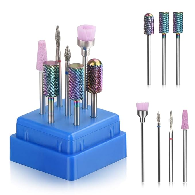 Bulex 7pcs Cuticle Drill Bits for Nails - Professional Efile Nail Drill Bits Set to Remove Gel Polish