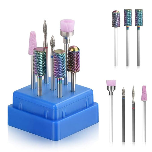 Bulex 7pcs Cuticle Drill Bits for Nails - Professional Efile Nail Drill Bits Set to Remove Gel Polish