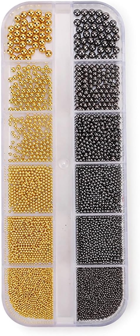 0.8mm Caviar Beads for Nails 6 Sizes Mini Small Stainless Steel Beads Nails Art Decorations Gun Grey Silver Charm 2mm Gold Chain DIY Tool Nail Studs Accessories Black Charms for Nails (Black)