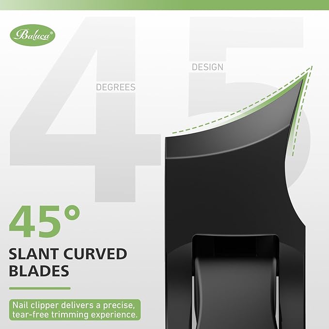 BALUCA Premium Slanted Toenail Clippers for Ingrown Nails – Heavy Duty Curved Blade Nail Clipper for Thick Nails, Seniors & Men – Ergonomic Grip with Built-in Nail File, Black
