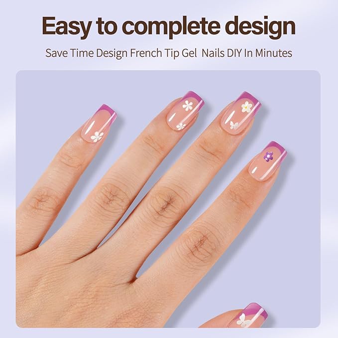 Misssix XBASICTIPS Purple French Tip Press On Nails, 150Pcs French Gel Nail Tips Short Square, Soft Gel Pre-shaped No Need to File 3 in 1 Tips, Fake Nails for Nail Art DIY Extension Designs 15 Sizes