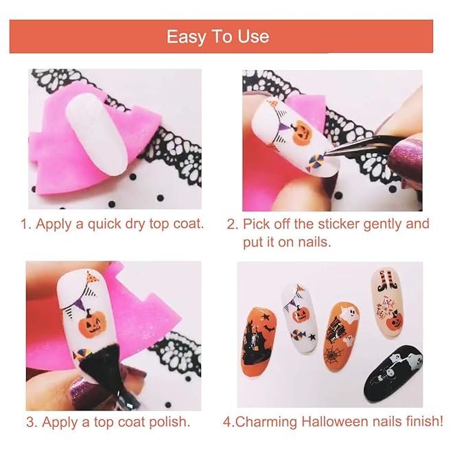 TailaiMei 10 Sheets Glow in The Dark Halloween Nail Stickers, Fluorescent Design Kids Nail Decals, Self-Adhesive DIY Nail Art Tips for Women Manicure