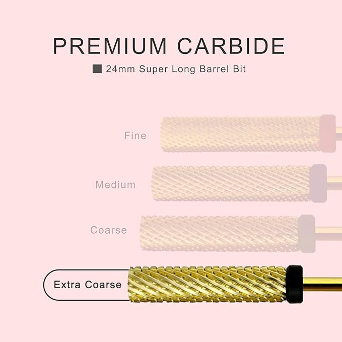 Super Long Nail Drill Bits, 24mm Gold Flat Top Barrel Carbide Nail Bit, 3/32" Two-way Rotate Drill Bits for Nails, Electric Drill Accessories, Remove Acrylic Nail Art Gel, XC
