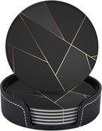 6 Pcs Black Gold Trim Pattern Leather Coasters by CAPVKING