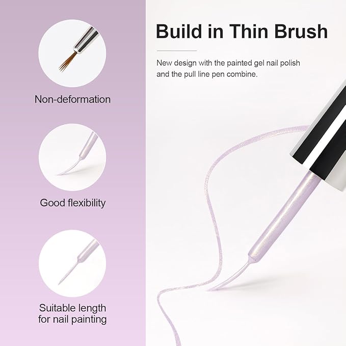 RARJSM Pearl Gold Gel Liner Nail Art Pearlescent Milky Light Purple White Golden Shell Glitter Swirl Effect Gel Nail Polish 8ml Build in Thin Brush Painted Drawing Striper Gelpolish Curing Requires