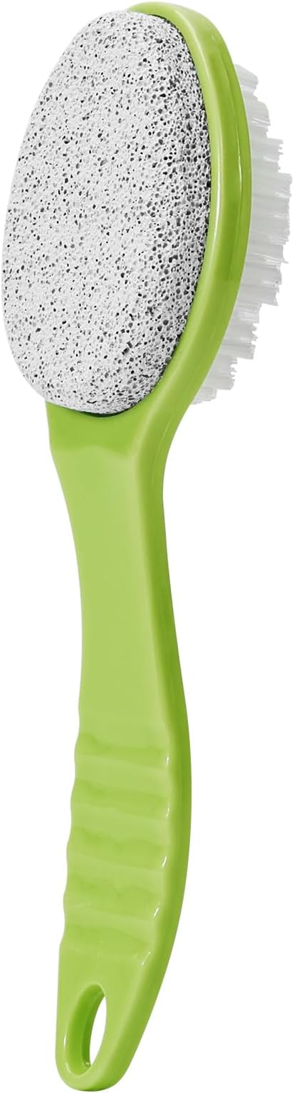 Foot Callus Remover, Double-Sided Pumice Stone Brush for Feet, Multi Purpose Pedicure Tools for Home Feet Care, Foot File Scrubber with Handle for Dead Skin Remover in Shower, Green