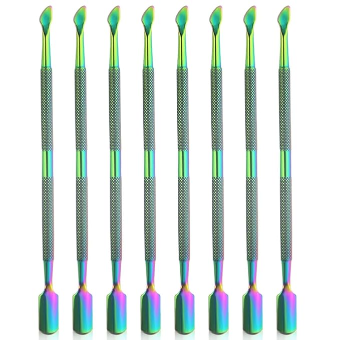 8 Pieces Nail Cuticle Pusher Stainless Steel Nail Polish Cuticle Remover Double Ended Manicure Nail Pedicure Tool Metal Cuticle Peeler Scraper for Fingernails and Toenails (Rainbow)