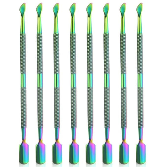 8 Pieces Nail Cuticle Pusher Stainless Steel Nail Polish Cuticle Remover Double Ended Manicure Nail Pedicure Tool Metal Cuticle Peeler Scraper for Fingernails and Toenails (Rainbow)