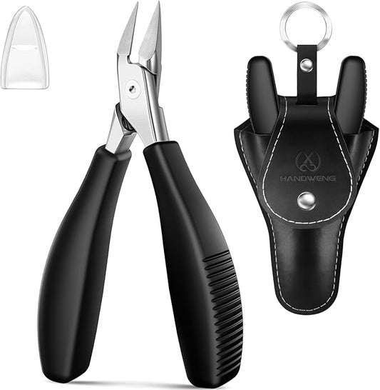 Ingrown Toenail Clippers for Thick Toe Nails, Straight Nail Clippers for Men, Heavy Duty Toe Nail Clippers with Soft Handle, Ultra Sharp Stainless Steel Fingernail Clippers with PU Leather Pouch